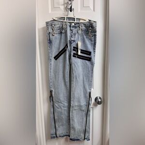 mnml Men's M510 Slim Denim Light Blue Jeans with Zipper Accents Size 32 NEW